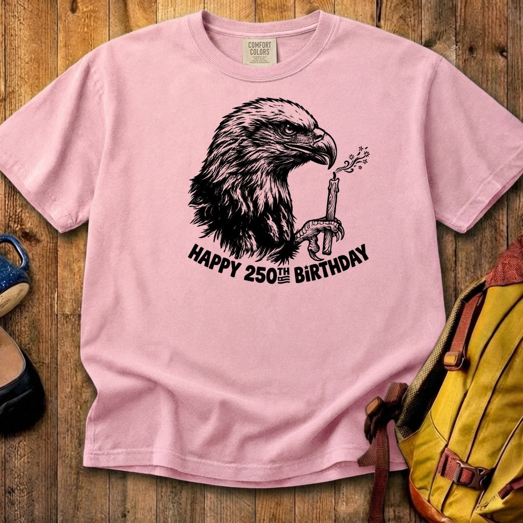 Happy 250th Birthday America Eagle Blowing Out a Candle Cotton T-Shirt