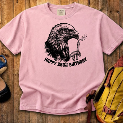 Happy 250th Birthday America Eagle Blowing Out a Candle Cotton T-Shirt