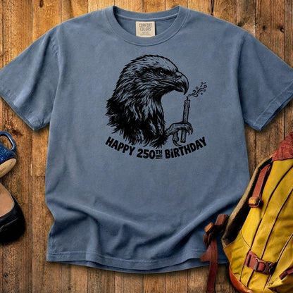 Happy 250th Birthday America Eagle Blowing Out a Candle Cotton T-Shirt