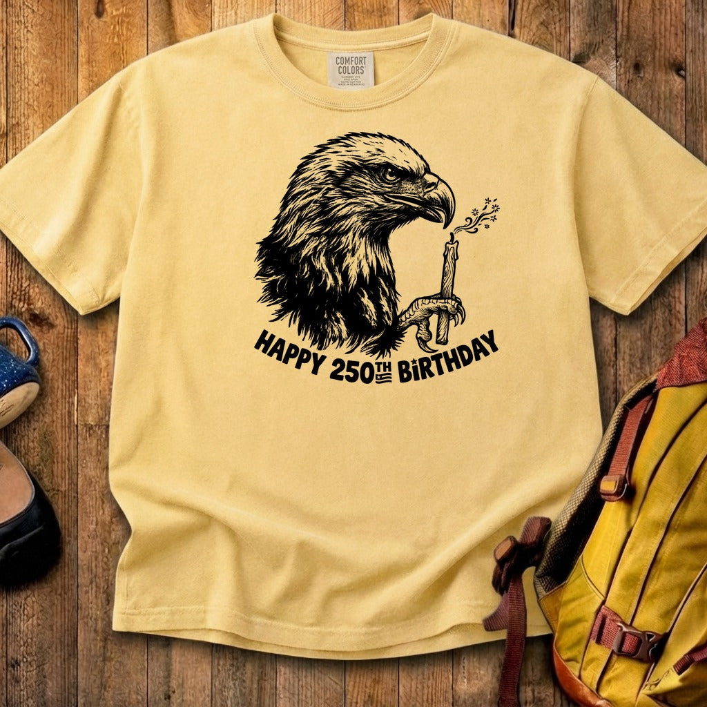 Happy 250th Birthday America Eagle Blowing Out a Candle Cotton T-Shirt