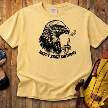 Happy 250th Birthday America Eagle Blowing Out a Candle Cotton T-Shirt