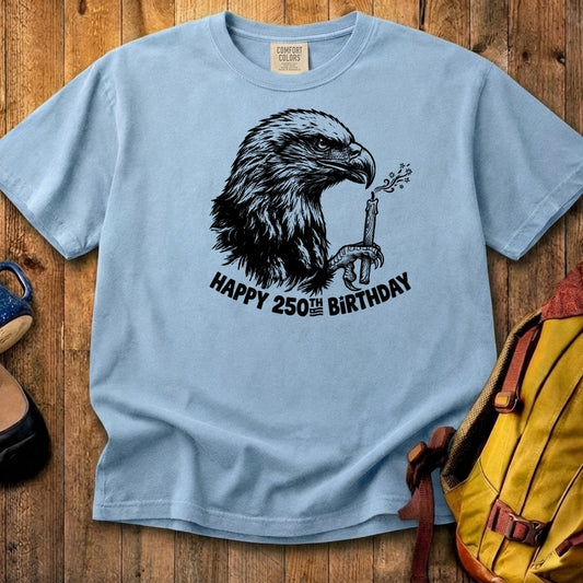 Happy 250th Birthday America Eagle Blowing Out a Candle Cotton T-Shirt