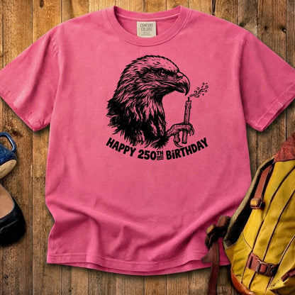 Happy 250th Birthday America Eagle Blowing Out a Candle Cotton T-Shirt