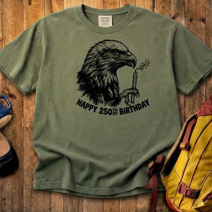 Happy 250th Birthday America Eagle Blowing Out a Candle Cotton T-Shirt