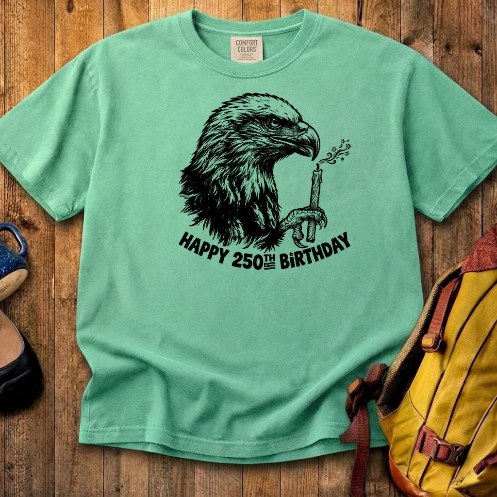 Happy 250th Birthday America Eagle Blowing Out a Candle Cotton T-Shirt