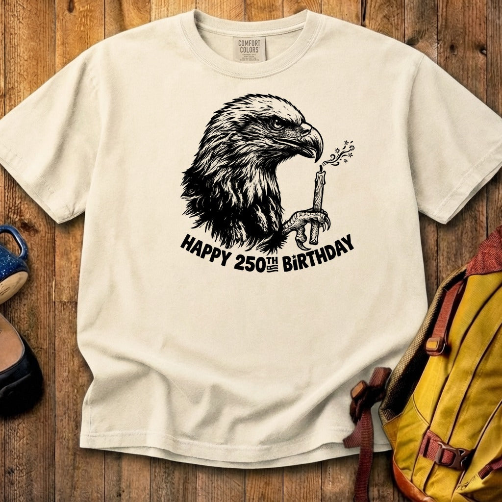 Happy 250th Birthday America Eagle Blowing Out a Candle Cotton T-Shirt