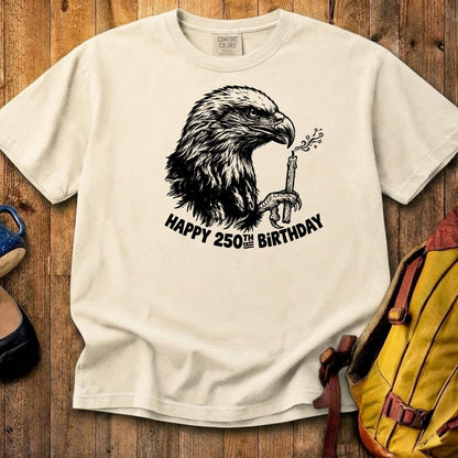 Happy 250th Birthday America Eagle Blowing Out a Candle Cotton T-Shirt