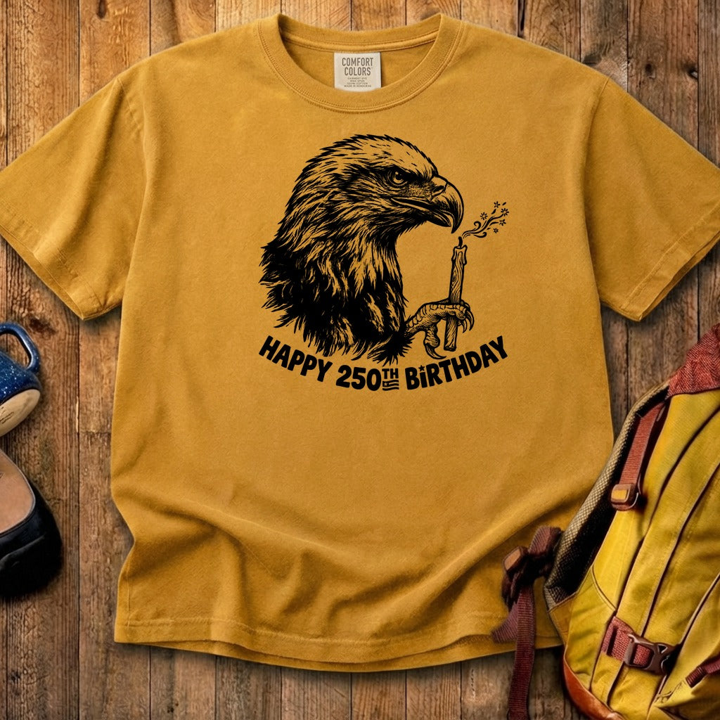 Happy 250th Birthday America Eagle Blowing Out a Candle Cotton T-Shirt
