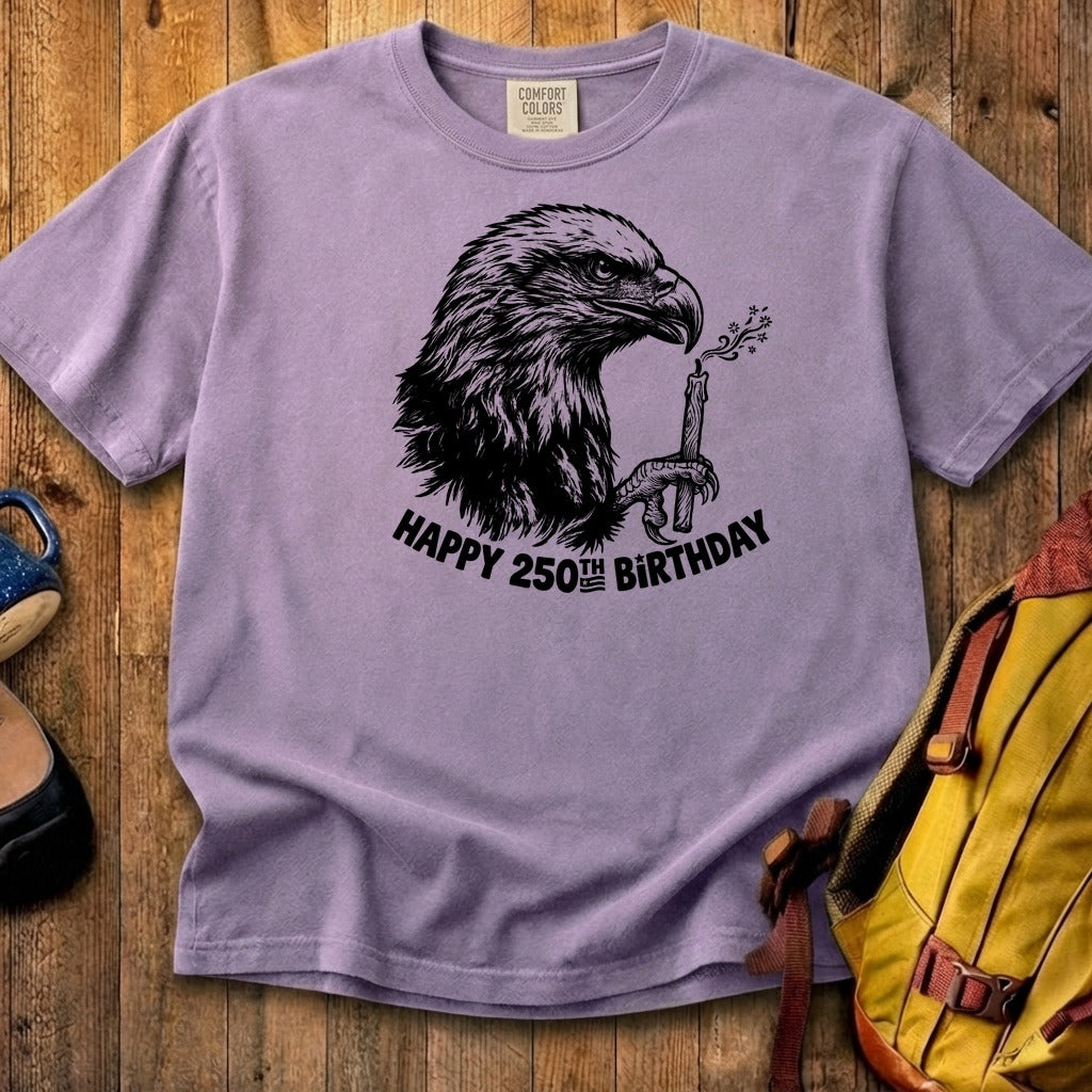 Happy 250th Birthday America Eagle Blowing Out a Candle Cotton T-Shirt