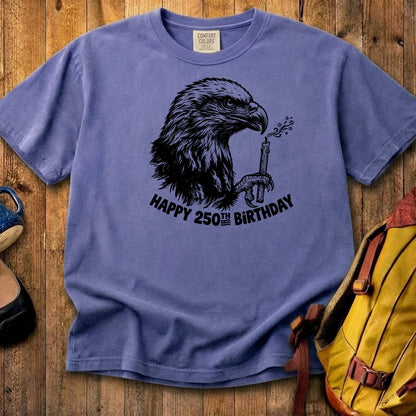 Happy 250th Birthday America Eagle Blowing Out a Candle Cotton T-Shirt