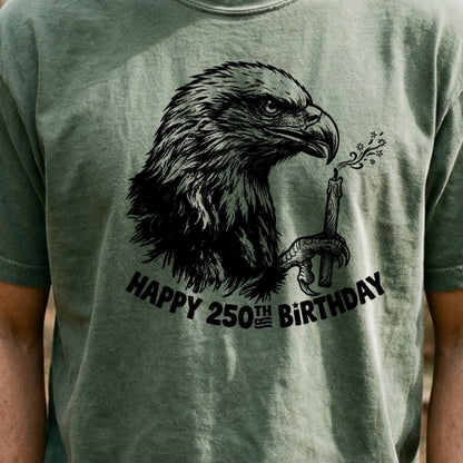 Happy 250th Birthday America Eagle Blowing Out a Candle Cotton T-Shirt