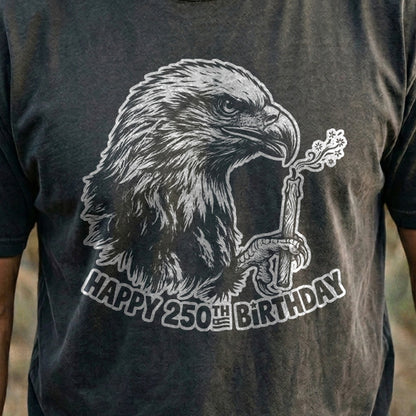 Happy 250th Birthday America Eagle Blowing Out a Candle Cotton T-Shirt