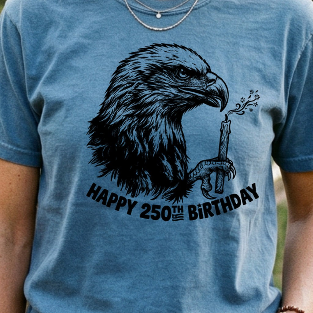Happy 250th Birthday America Eagle Blowing Out a Candle Cotton T-Shirt