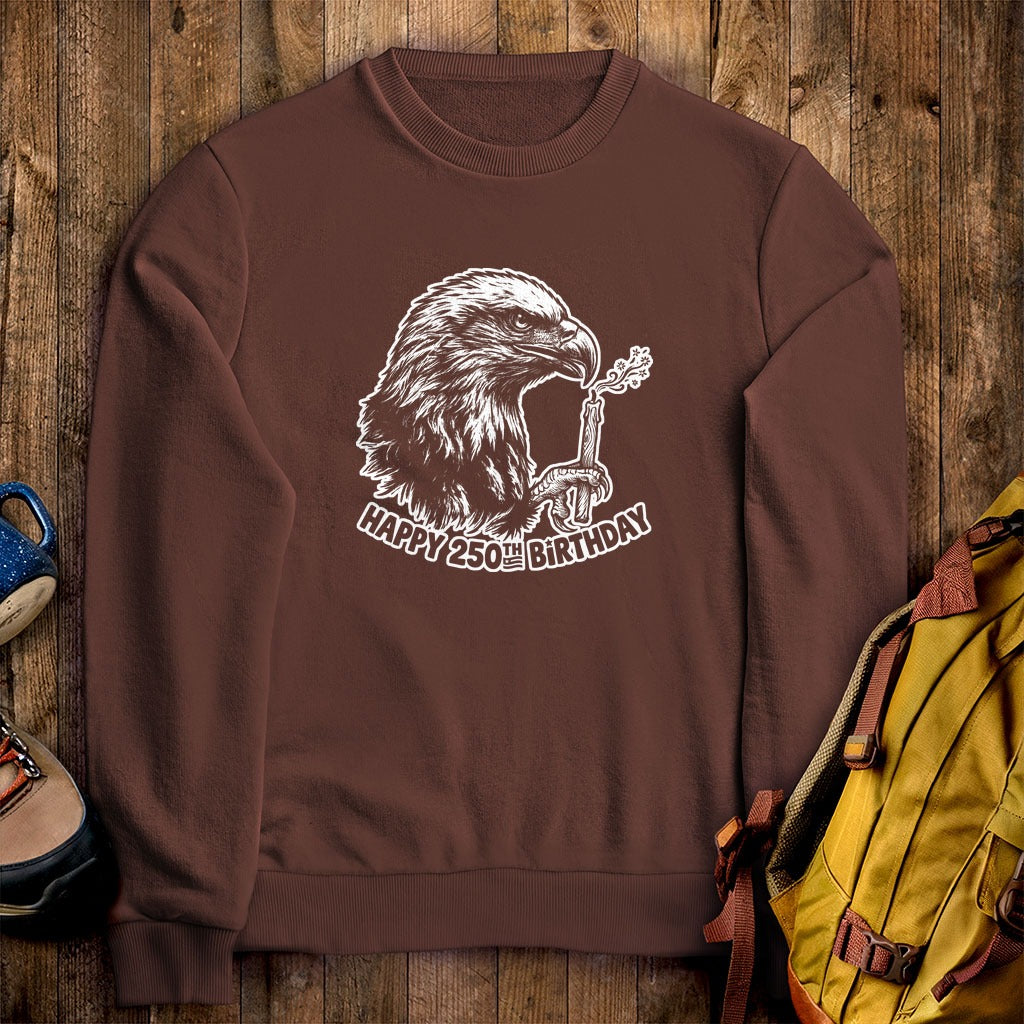 Happy 250th Birthday America Eagle Blowing Out a Candle Crewneck Sweatshirt