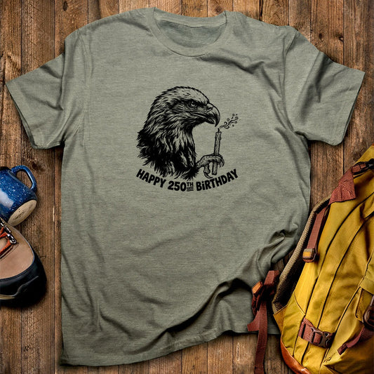 Happy 250th Birthday America Eagle Blowing Out a Candle T-Shirt