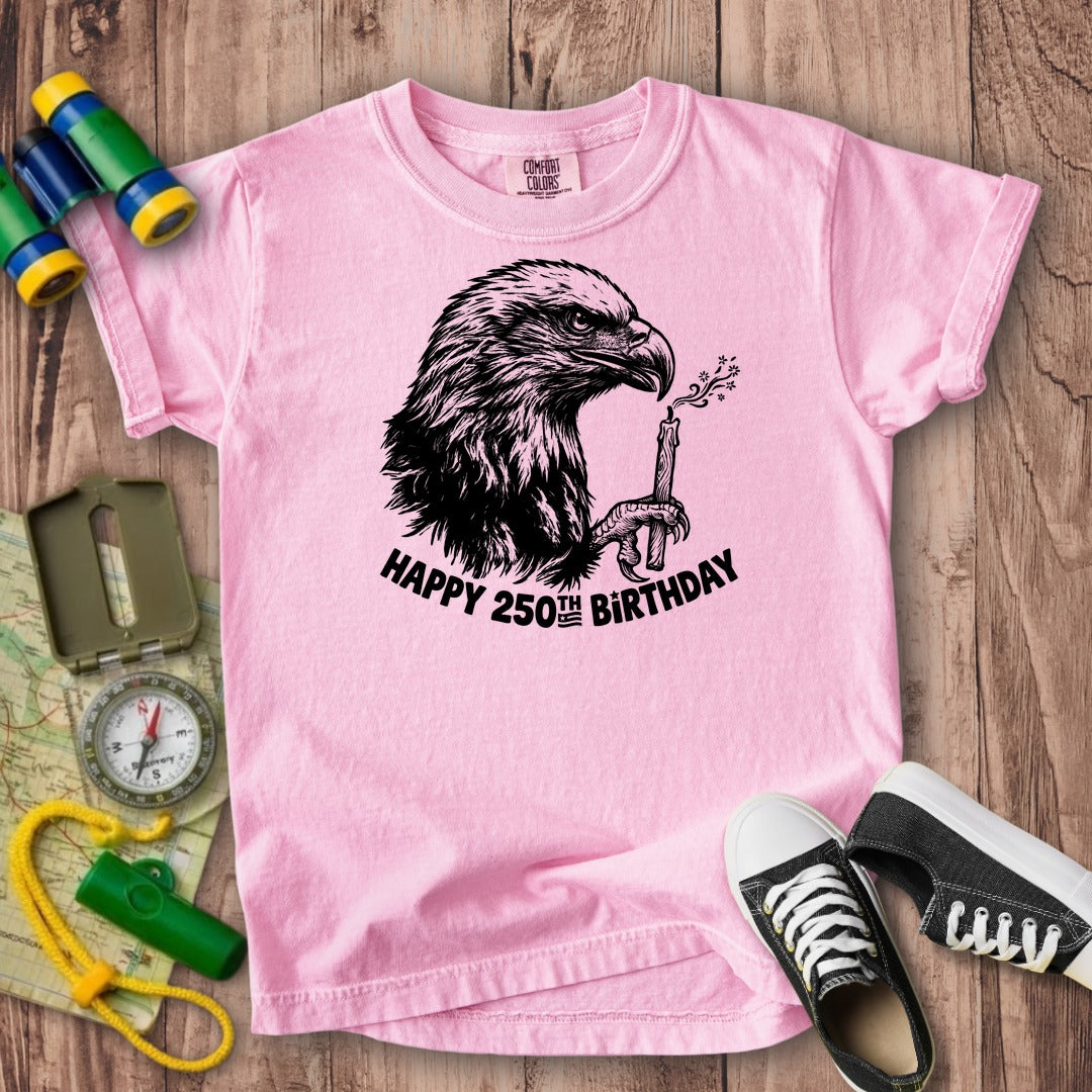 Happy 250th Birthday America Eagle Blowing Out a Candle Kids Cotton T-Shirt