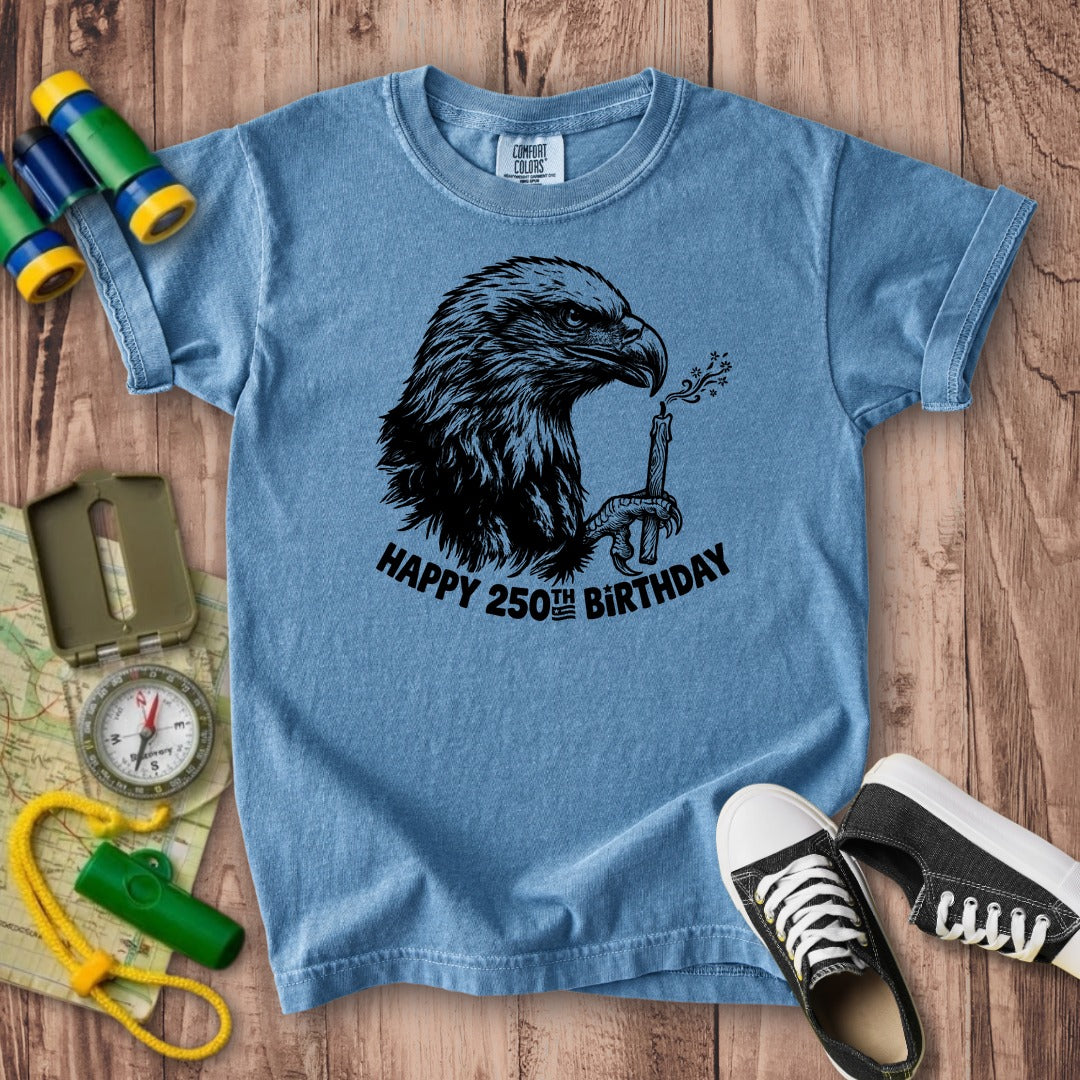 Happy 250th Birthday America Eagle Blowing Out a Candle Kids Cotton T-Shirt