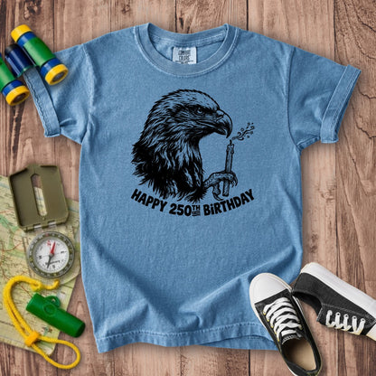 Happy 250th Birthday America Eagle Blowing Out a Candle Kids Cotton T-Shirt