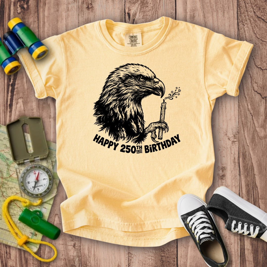 Happy 250th Birthday America Eagle Blowing Out a Candle Kids Cotton T-Shirt