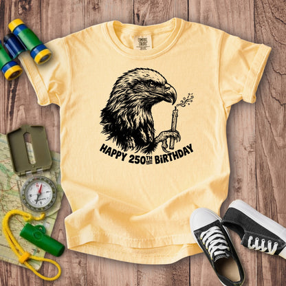 Happy 250th Birthday America Eagle Blowing Out a Candle Kids Cotton T-Shirt