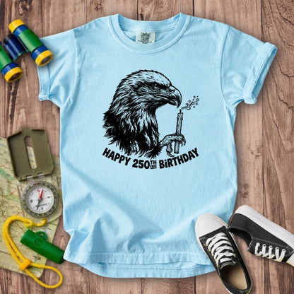 Happy 250th Birthday America Eagle Blowing Out a Candle Kids Cotton T-Shirt