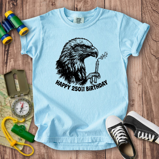 Happy 250th Birthday America Eagle Blowing Out a Candle Kids Cotton T-Shirt