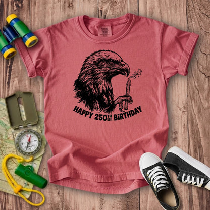 Happy 250th Birthday America Eagle Blowing Out a Candle Kids Cotton T-Shirt