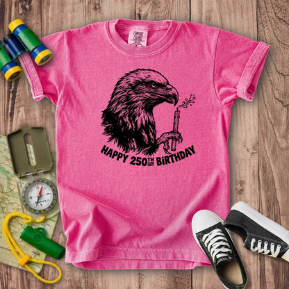Happy 250th Birthday America Eagle Blowing Out a Candle Kids Cotton T-Shirt