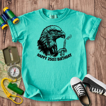 Happy 250th Birthday America Eagle Blowing Out a Candle Kids Cotton T-Shirt