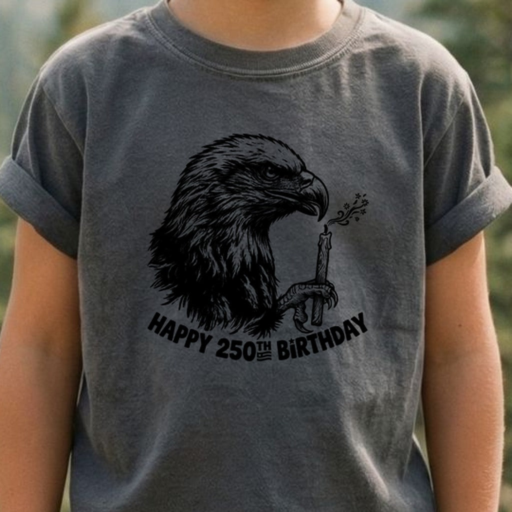 Happy 250th Birthday America Eagle Blowing Out a Candle Kids Cotton T-Shirt