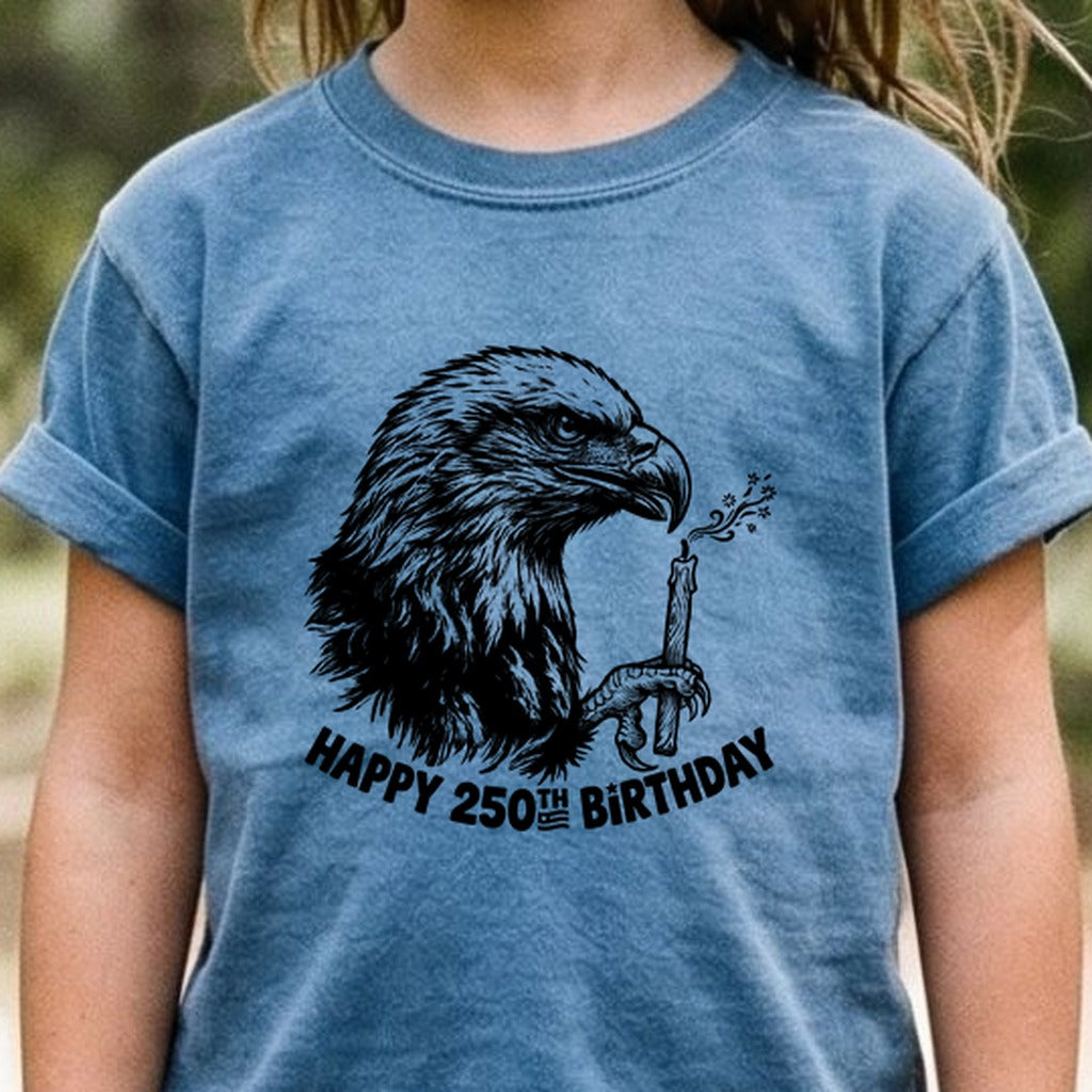 Happy 250th Birthday America Eagle Blowing Out a Candle Kids Cotton T-Shirt