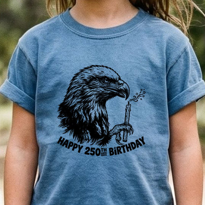 Happy 250th Birthday America Eagle Blowing Out a Candle Kids Cotton T-Shirt