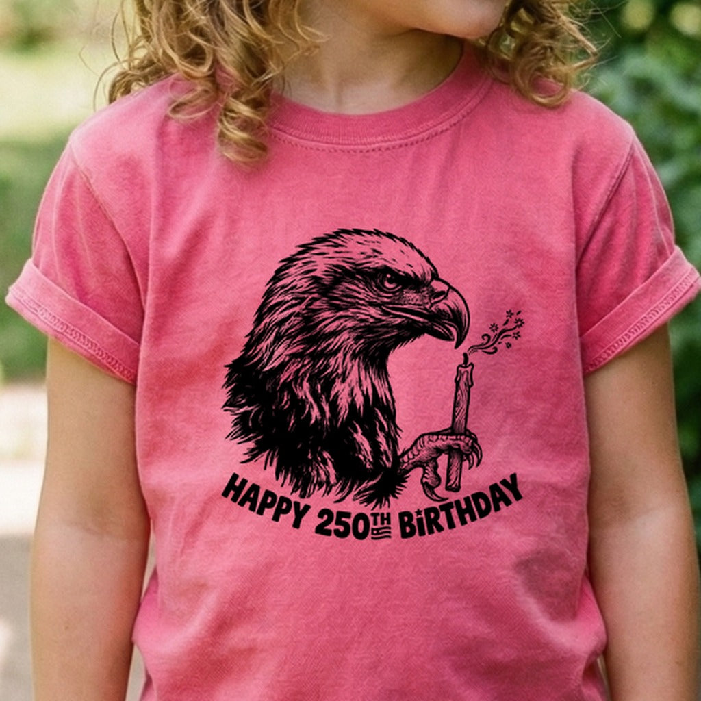 Happy 250th Birthday America Eagle Blowing Out a Candle Kids Cotton T-Shirt
