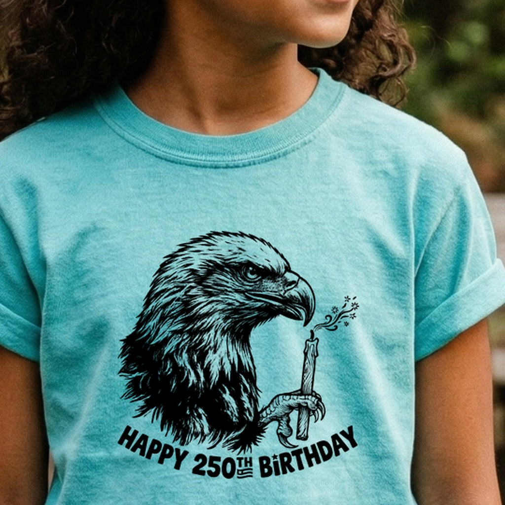 Happy 250th Birthday America Eagle Blowing Out a Candle Kids Cotton T-Shirt