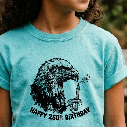 Happy 250th Birthday America Eagle Blowing Out a Candle Kids Cotton T-Shirt