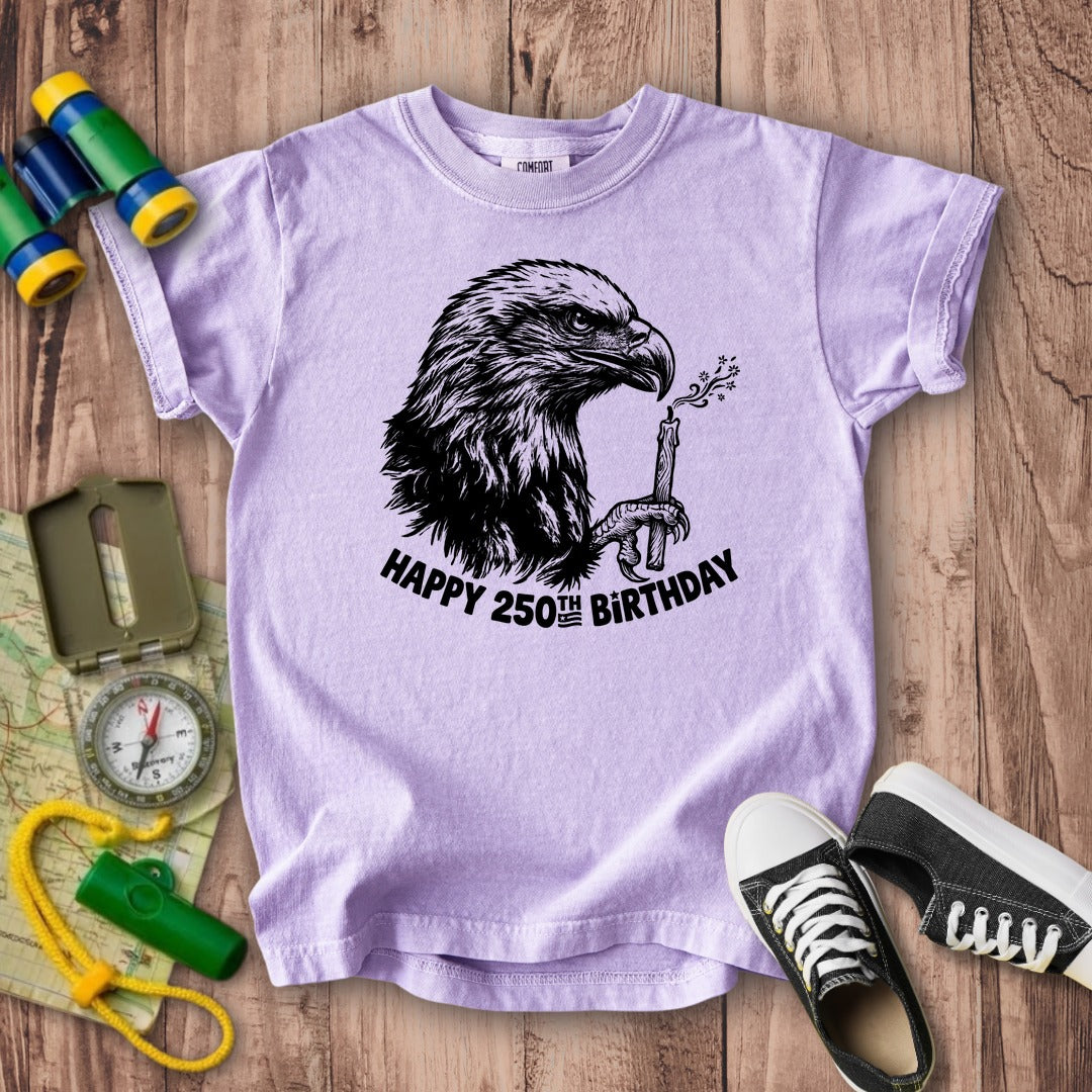 Happy 250th Birthday America Eagle Blowing Out a Candle Kids Cotton T-Shirt
