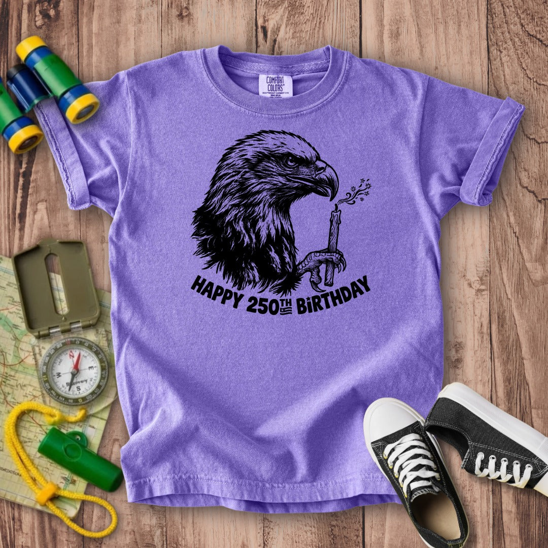 Happy 250th Birthday America Eagle Blowing Out a Candle Kids Cotton T-Shirt