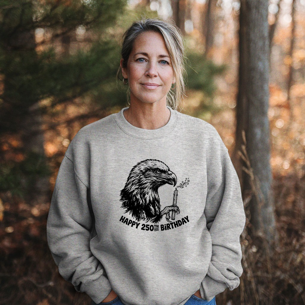Happy 250th Birthday America Eagle Blowing Out a Candle Crewneck Sweatshirt