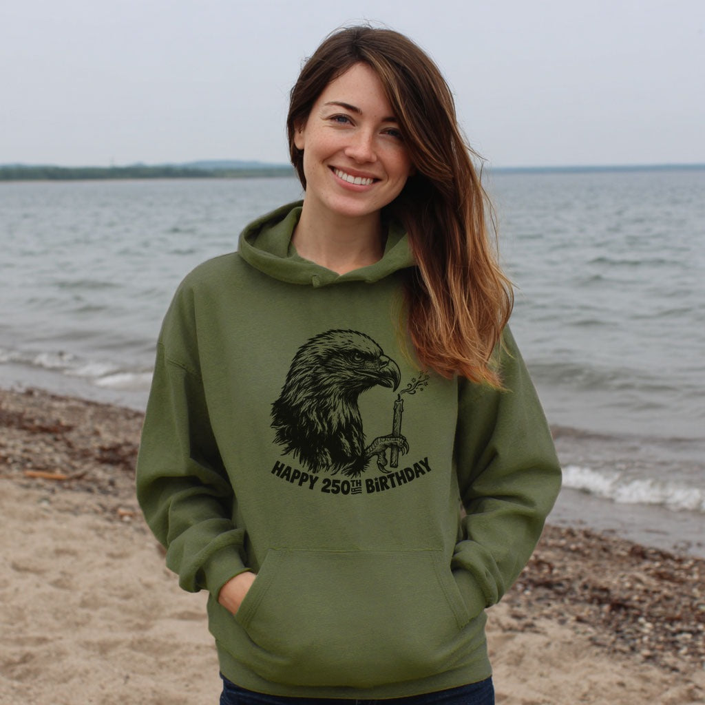 Happy 250th Birthday America Eagle Blowing Out a Candle Hoodie