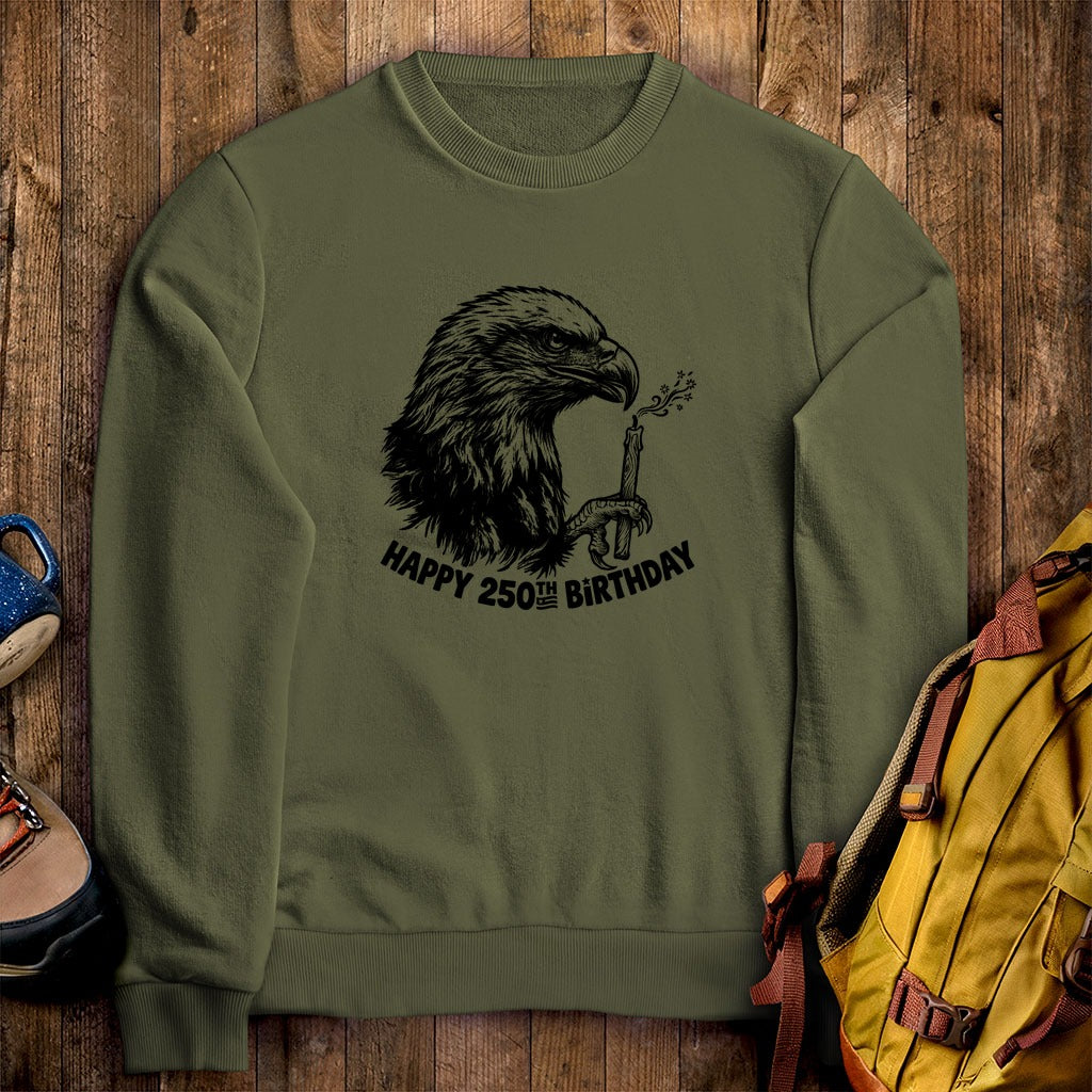 Happy 250th Birthday America Eagle Blowing Out a Candle Crewneck Sweatshirt