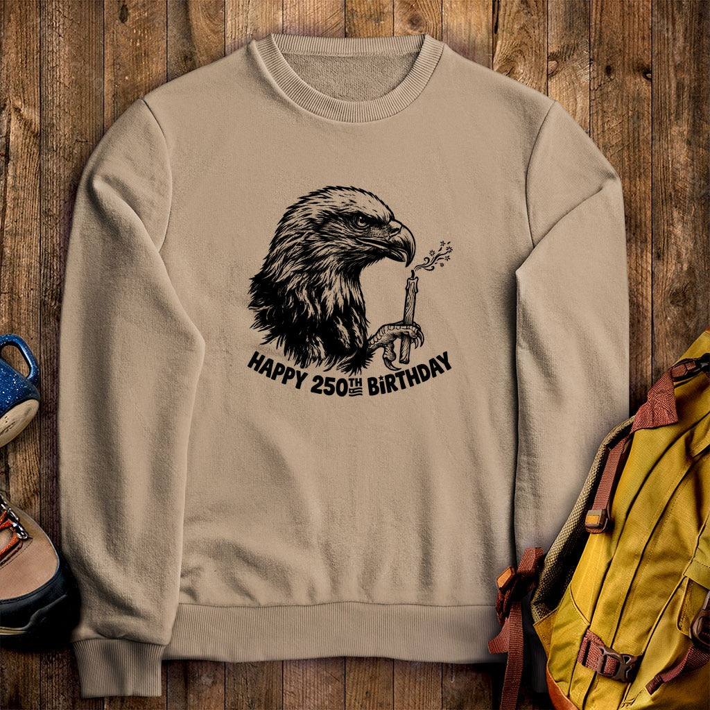 Happy 250th Birthday America Eagle Blowing Out a Candle Crewneck Sweatshirt