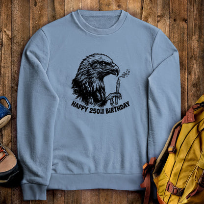 Happy 250th Birthday America Eagle Blowing Out a Candle Crewneck Sweatshirt