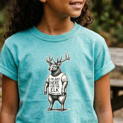 I'm Just Here for the Elk Kids Cotton T-Shirt