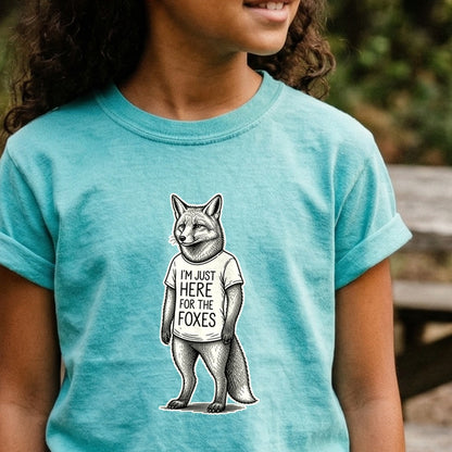 I'm Just Here for the Foxes Kids Cotton T-Shirt