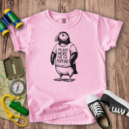 I'm Just Here for the Puffins Kids Cotton T-Shirt