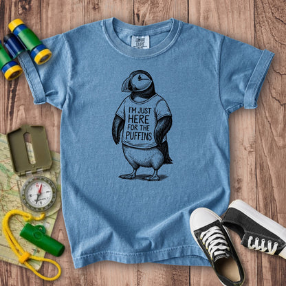 I'm Just Here for the Puffins Kids Cotton T-Shirt