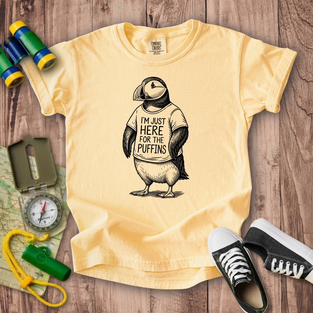 I'm Just Here for the Puffins Kids Cotton T-Shirt