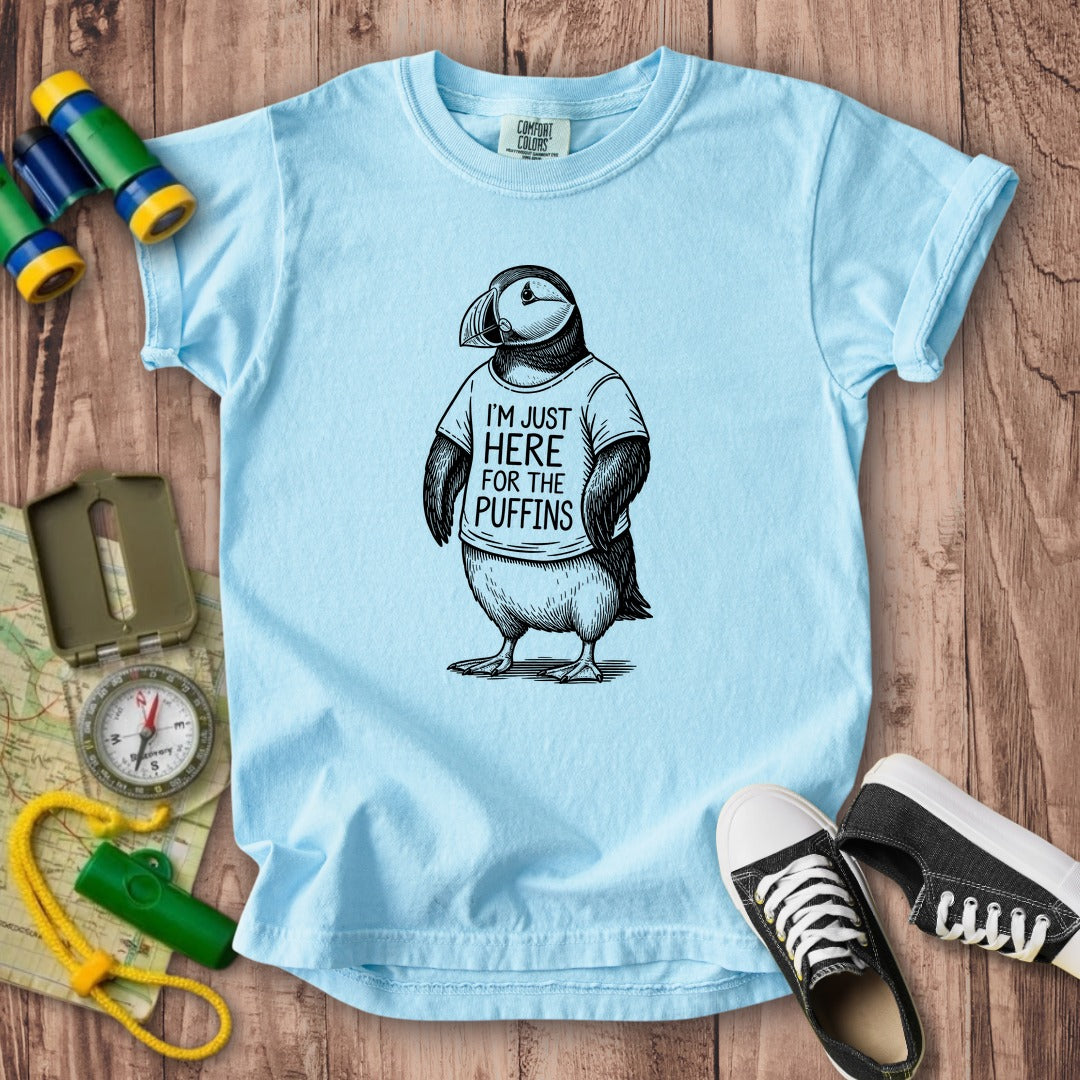 I'm Just Here for the Puffins Kids Cotton T-Shirt