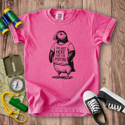 I'm Just Here for the Puffins Kids Cotton T-Shirt