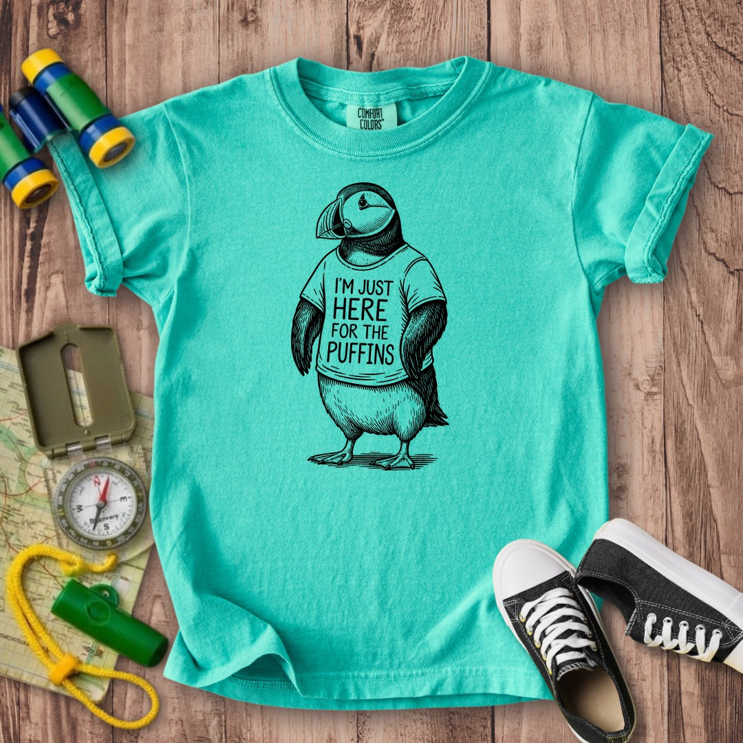I'm Just Here for the Puffins Kids Cotton T-Shirt